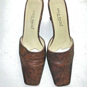 Mila Paoli VTG Snakeskin Mules Brown Sz 8